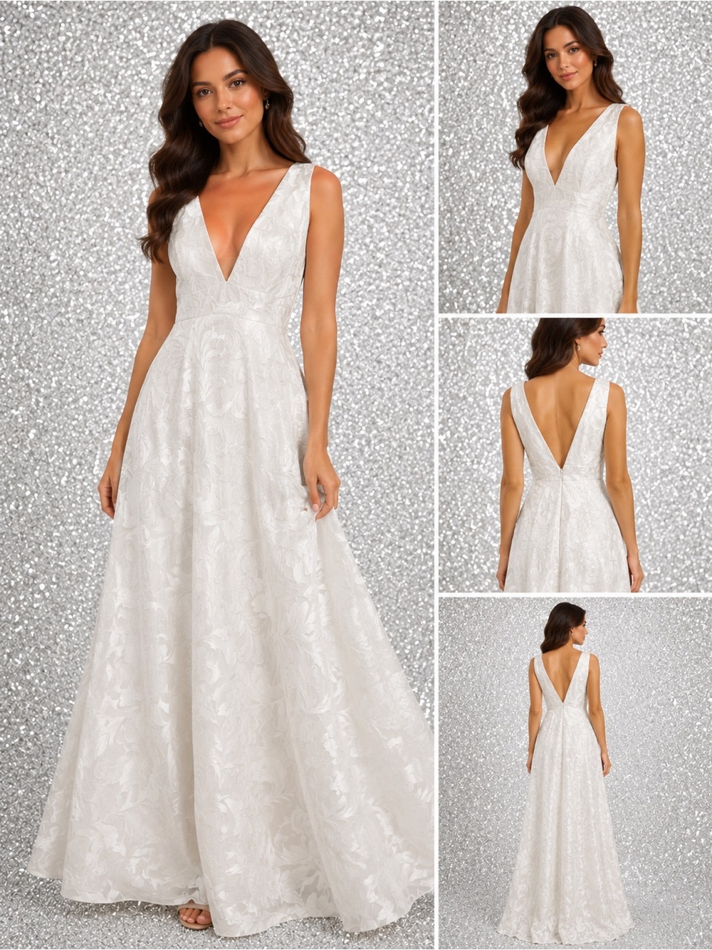 Lotus Threads 10096 V-Neck Bridal Wedding Dress Size 6